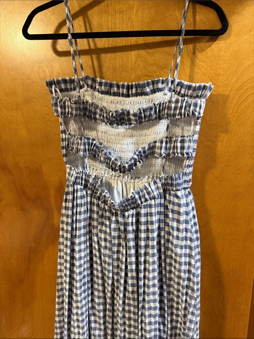 Mable women’s Blue and White Gingham Smocked Maxi Dress - Picture 4 of 5